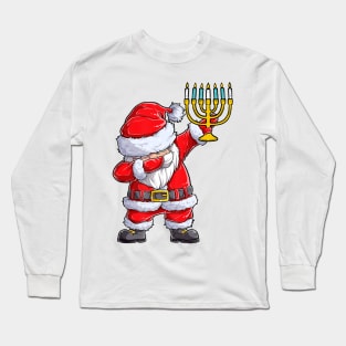 Menorah Santa Hat Chanukah Hanukkah Jewish Christmas Pajama Long Sleeve T-Shirt